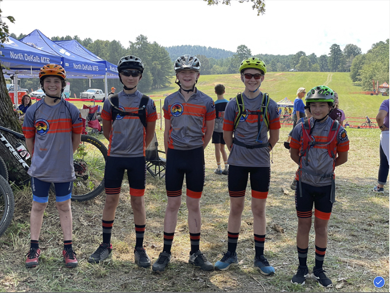 Submitted photo The Fannin Mountain Bike Team traveled to Rome, Georgia, Saturday, September 11 and Sunday, September 12, for their first race of the 2021 season Kingston Downs. Shown during the event are, from left, Tony Aiello, Brevan Hennessey, Dawson Elliott, Aiden Carder, Caleb Sheffield, Audrey Veal, Reese Murphy and Kate Freeman.