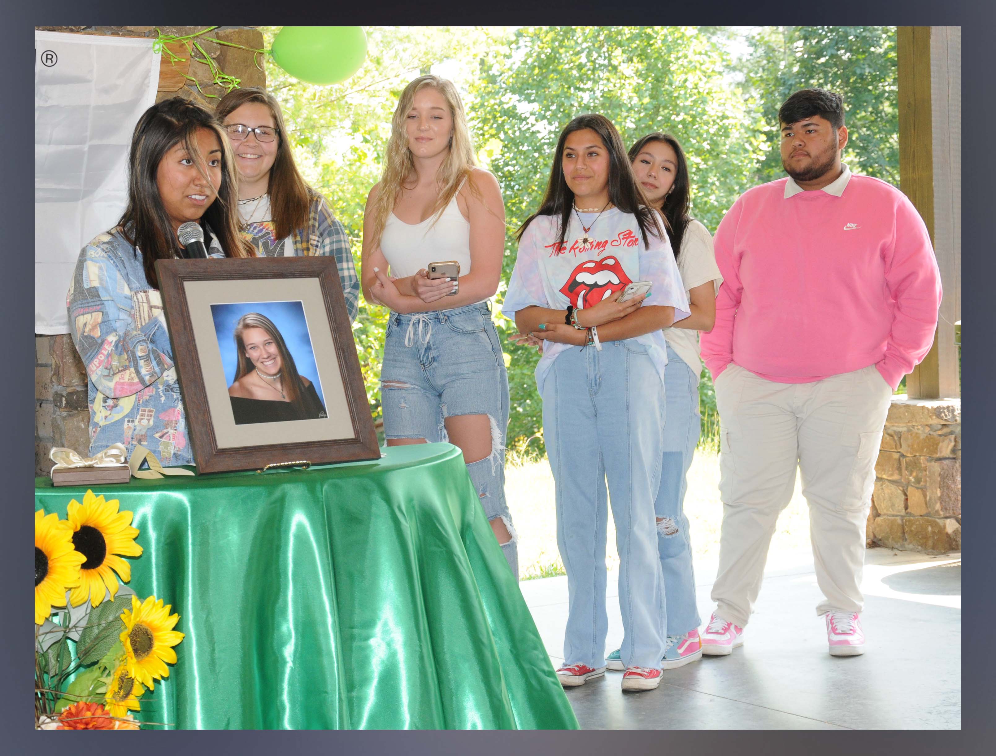 This group of Sydnie Grace Jones’ friends shared fond memories of theirs during intersection dedication ceremonies last week. Shown, from left, are, Samantha Rosas, Maddie Mitchun, Saidee Collins, Lesley Salas, Emily Salas, and Tony Leal.