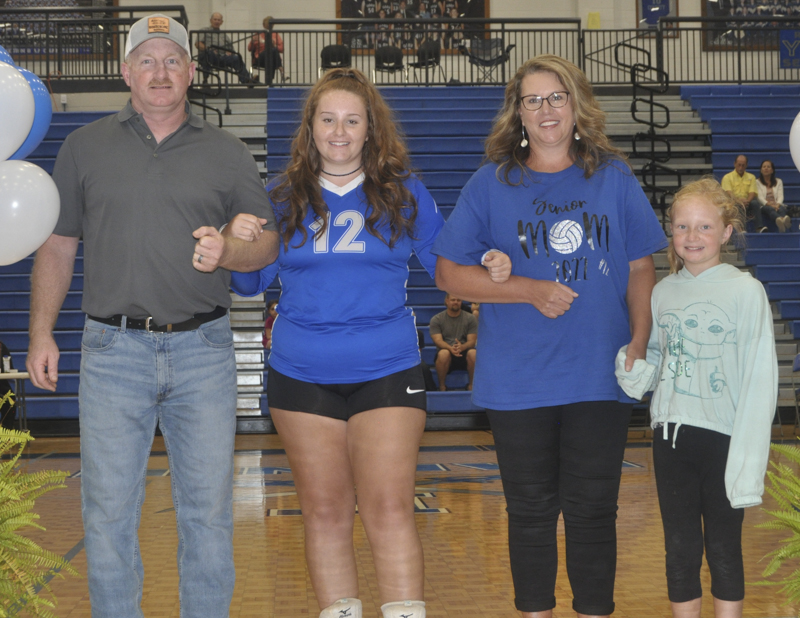 Fannin senior Lady Rebel Kaylie Kendall was recognized with the other volleyball seniors during their last home game of the year, Tuesday, October 5. Shown during the ceremony are, from left, Donnie Kendall, father; senior Kendall; Jill Kendall, mother; and Katelyn Kendall, sister.