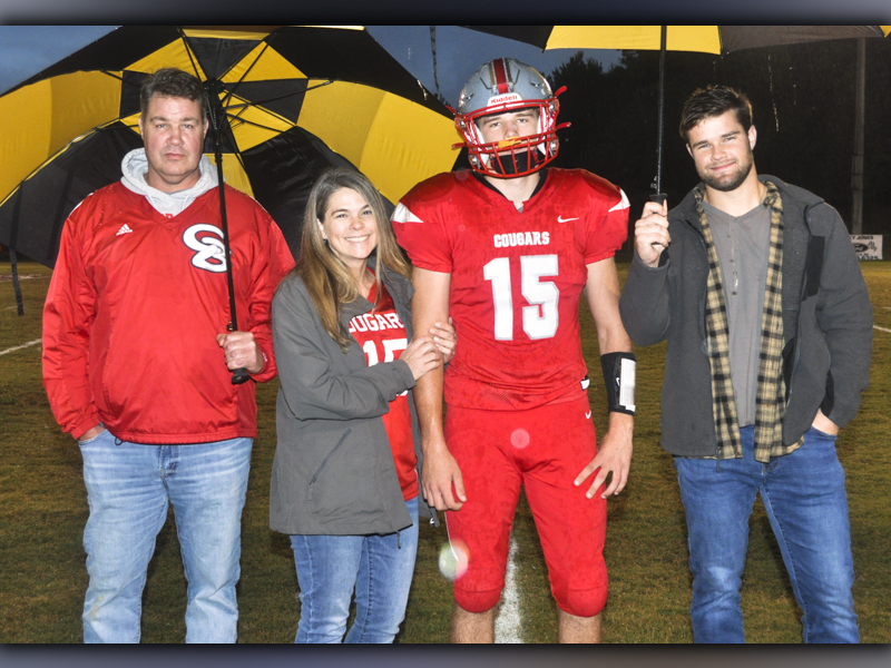 Copper Basin football senior Joe Boggs was recognized during the Cougars last home football game of the season Friday, October 29. Shown during the ceremony are, from left, Rusty Boggs, father; Karen Boggs, mother; senior Boggs and Dylan Boggs, brother.