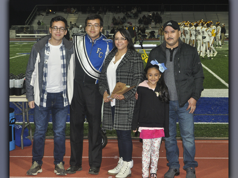 Angel Garcia-Palomo was recognized with the other band seniors during Fannin County High School’s senior night ceremony Friday, November 5. Shown during the ceremony are, from left, Jonas Garcia, senior Garcia-Palomo, Estela Garcia-Palomo, Jonas Garcia, and Melanie Garcia-Palomo.
