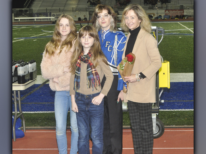 Fannin County High School band senior Ava Hasson was recognized along with the other band seniors Friday, November 5, at Fannin’s last home football game of the regular season. Among well wishers are, from left, Katherine Hasson, Georgia Hasson, senior Ava Hasson and Audrey Hasson.