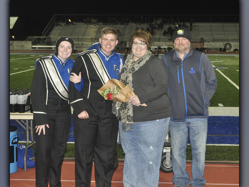 Thatcher McDaris was recognized with the other band seniors during Fannin County High School’s senior night ceremony Friday, November 5. Among well wishers with McDaris are, from left, Lexi McDaris, senior Thatcher McDaris, Jennifer McDaris and Sherman Ray.