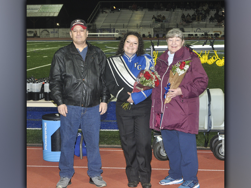 Fannin County High School band senior Mary Rice was recognized along with the other band seniors Friday, November 5, at Fannin’s last home football game of the regular season. Shown during the ceremony are, from left, Rickey Rice, senior Mary Rice and Glenda Rice.