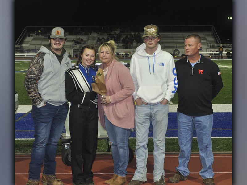 Hailee Turner was recognized with the other band seniors during Fannin County High School’s senior night ceremony Friday, November 5. Among well wishers with Turner, from left, are, Logan Allen, senior Hailee Turner, Tracy Turner, Noah Turner and Justin Turner.