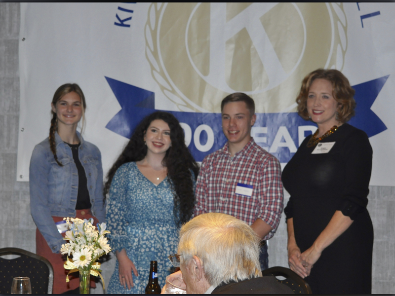 The Copperhill Kiwanis Club celebrated 100 years of serving the Copper Basin with a dinner and silent auction Tuesday, November 9. Shown are, from left, Copper Basin High School seniors and Key Club members Albani Dotson, Chelsea Stuart, Carson Fowler and Key Club sponsor Ginger Montgomery. 