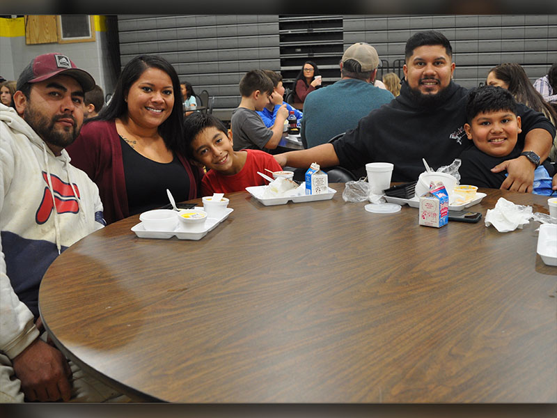West Fannin Elementary School hosted a Thanksgiving lunch for students and their families Thursday, November 18. Shown are, from left, father, Gerardo Rosas; mother, Erika Rosas; fourth grader Axel Rosas-Rosalez; father, Odany Rosalez; and fourth grader Abraham Rosalez. 