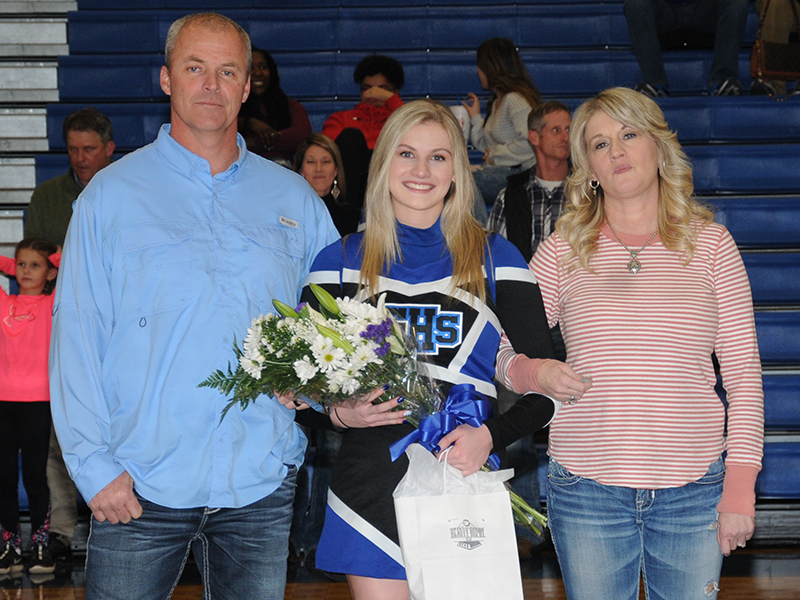 Elizabeth Ann Arp is a Cheer captain and has taken part in cheerleading at Fannin County High School for four years. Escorted by parents, Bryan and Bobbie Jane Arp, she was honored during Senior Night at Fannin County High School Friday, January 7.