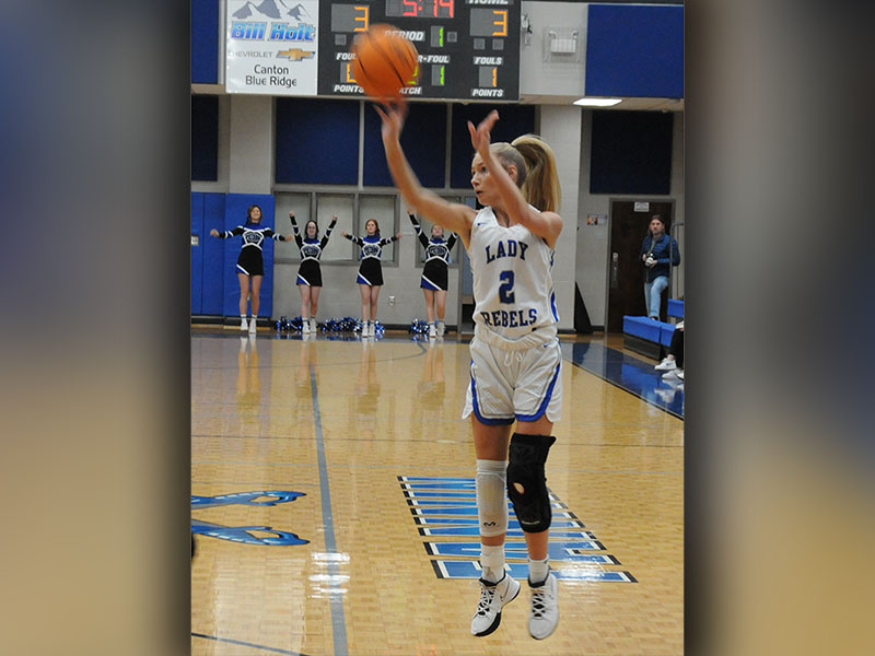 Ellie Cook takes aim for the Fannin County Lady Rebels. She led Fannin County with 16 points against Pepperell High School Friday, February 11.