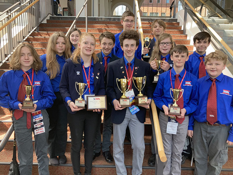 Fannin County Middle School Technology Student Association (TSA) placed fifth in the overall chapter competition out of more than 25 chapters at the Georgia TSA State Conference in Athens, Georgia, March 16 to March 19. Shown are, from left, front row, Aiden Jones, Katelyn Clark, Conner Kyle, Sawyer White and Brody Graham; and back row, La’cole Moler, Airanna Galloway, Cayson Mitchell, James Burrell, Rylin Davis, Castle Barnett and Cayden Cantrell.