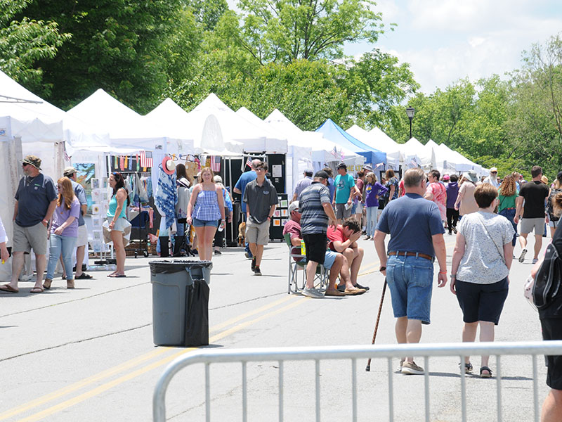 Visitors to the 46th annual Arts in the Park were able to casually visit the 170 or so artists and vendors booth as downtown streets were closed to traffic in the interest of safety.