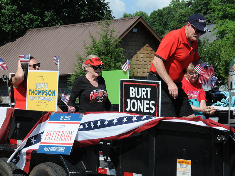 The Fannin County Republican Party filled a float with the names of its candidates in the upcoming November General Election. At the front, Fannin County Post 2 Commissioner Glenn Patterson prepares to make a last minute adjustment to the float.