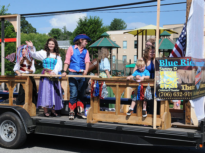 Members of the Sunny D Children’s Theater at Blue Ridge Community Theater dressed especially for the Old Timers Parade July 4 through downtown Blue Ridge.