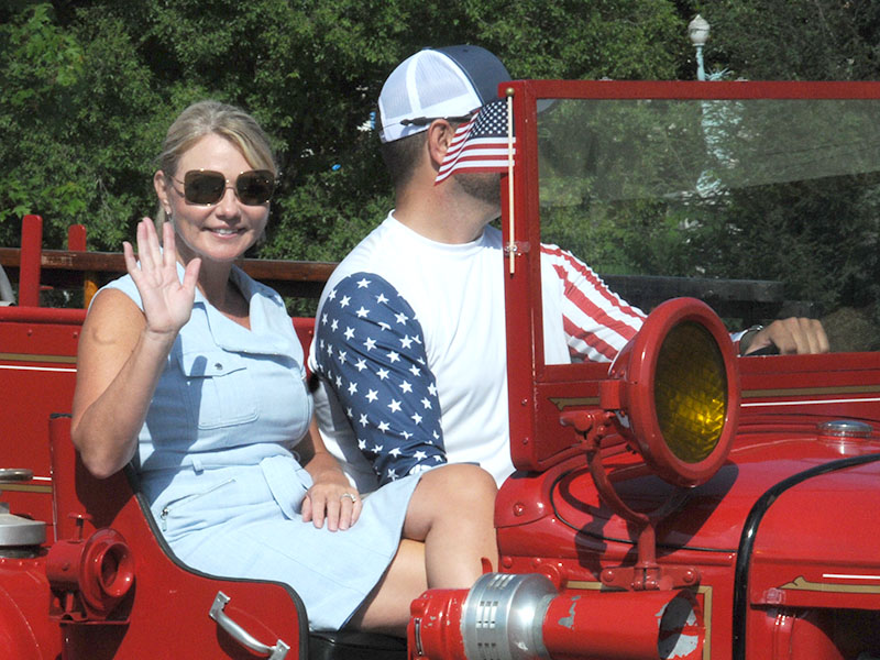 Blue Ridge Mayor Rhonda Haight rode on an historic fire truck in Saturday’s Old Timers Parade.