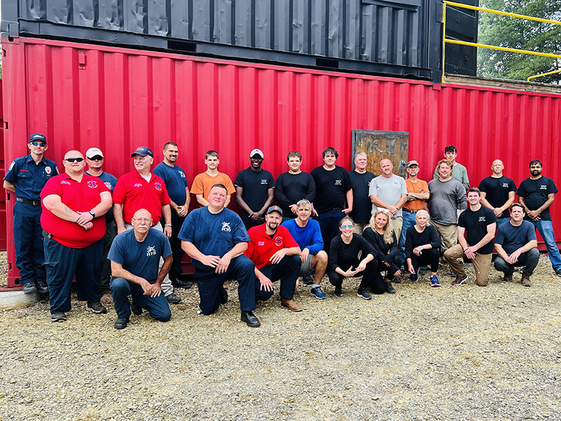 Shown at the training are, from left, front, Deputy Chief Rob Ross, Marus Hanie, Lieutenant Will Reed, Bobby Watkins, Courtney Craine, Mary McGuire, Sharon Fox, Parker Schilling, Mike Miller; and, standing, Training Chief Michael Cornelius, South Battalion Chief Mathew Karry, Lieutenant Justin Turner, Instructor Jim Edlestein, Steven Kirby, Justin Patterson, Billy Presume, Joseph Hughes, Kaleb Couch, Jeffrey Jones, Matt Green, Fred Koestler, Gene McClure, Cody Gray, Jeffrey Sehl, and Harry Patel.