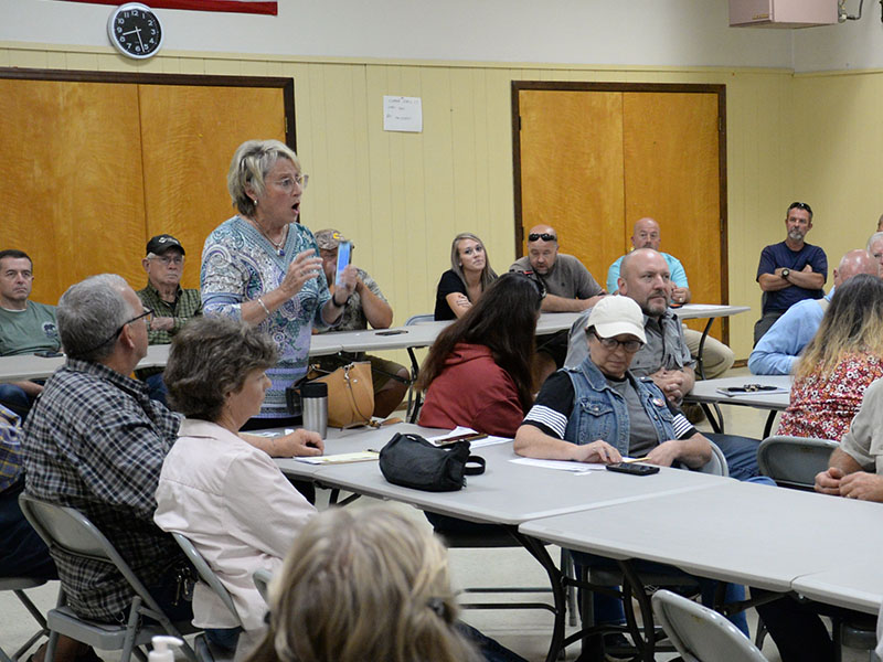 Susan Eippert, standing, was one of the many residents who expressed their displeasure with the Tennessee Department of Environment and Conservation and even more so with Copperhill Industries, LLC, during a meeting of the Polk County commission’s Building and Grounds Committee at the Copper Basin Community Center. At the end of the meeting, TDEC representative Troy Keith said he plans to recommend the use of biosolids in the Basin be reconsidered.