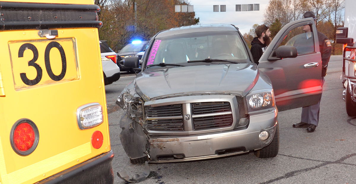 This Dodge Dakota pickup was damaged in a crash with a Fannin County school bus last Wednesday morning.