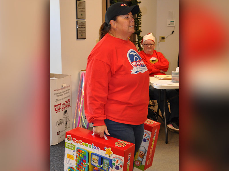 Pictured is Fannin County’s Toys for Tots Coordinator Cheryl Jordan as she works hard to help distribute toys for this year’s Christmas Toy Drive.