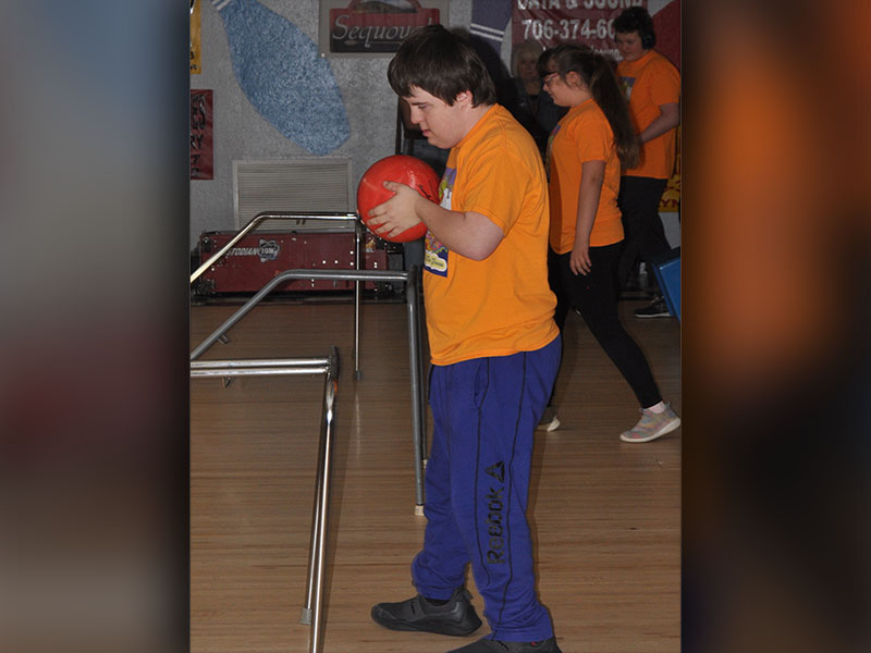 This Fannin County Middle School student is pictured waiting his turn at the lanes at last week’s Special Olympics event.