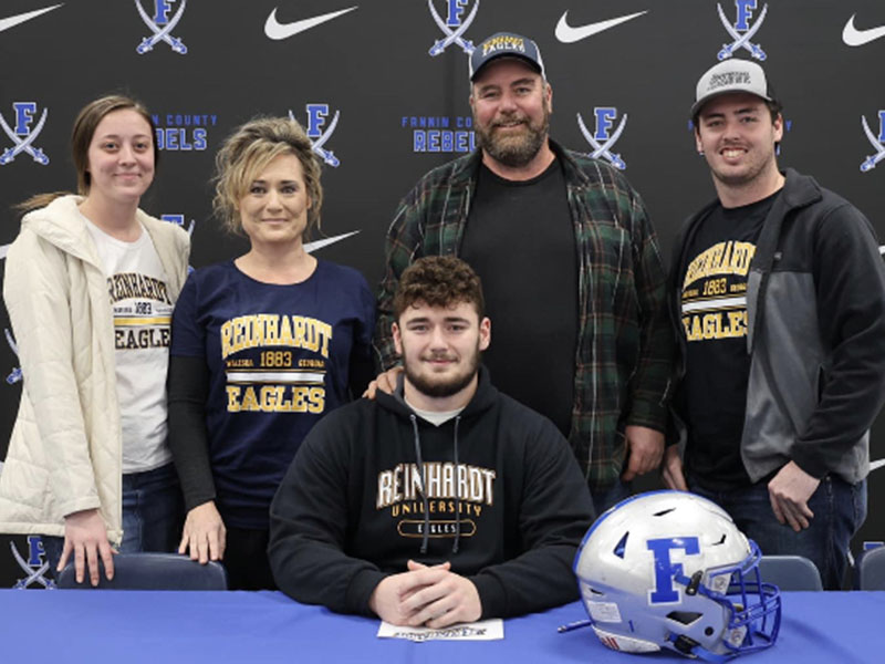 Fannin County High School senior Logan Long signed his letter of intent Wednesday, February 1, to further his athletic and academic career at Reinhardt University as a part of the football team. Long is pictured with Rachel Long, Kerry Long, Gary Long and Larry Long.