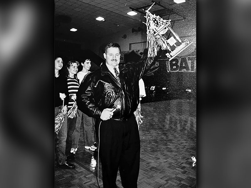 Doug Davenport is pictured celebrating a win at a basketball championship while he was principal at West Fannin.