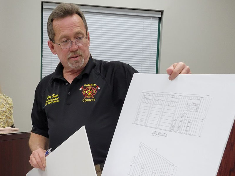 Fire Chief Larry Thomas unveiled the plans for the new Fire Station 5 when the Fannin County Board of Commissioners met Tuesday, February 28. The station, to be located at the intersection of Madola and Queen roads, will be paid for with Special Purpose Local Option Sales Tax (SPLOST) dollars. 