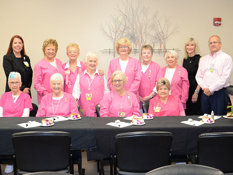 Members of the Hospital Auxiliary, the Pink Ladies, at Fannin Regional Hospital were treated to a lunch as part of National Auxiliary Week last week. Shown during the celebration of their volunteer efforts are, from left, seated: Jean Bonnewitz, Carole Thomas, Joyce Mitchell, and Wanda Patterson; and, standing, Chief Quality Officer Susan Aft, Rita Suiter, Louiza Whitaker, Auxiliary President Shirley Copeland, Becky Guthrie, Barbara Cheatham, Laura Haight, Director of Auxiliary Services Susan Kiker, and Int