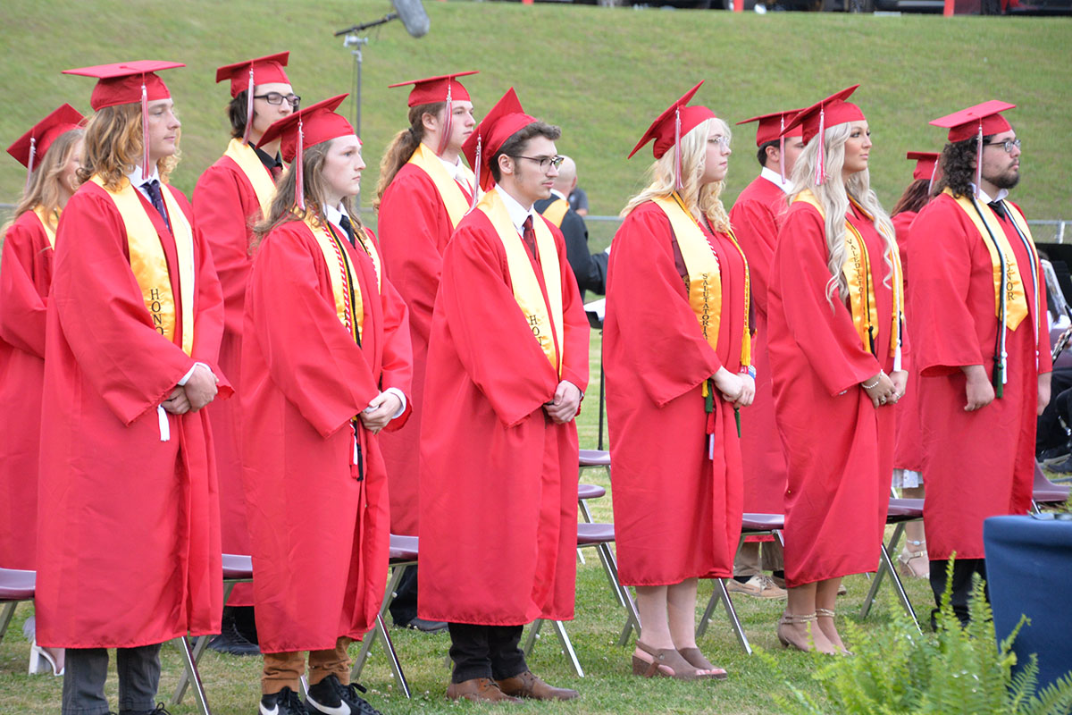 Graduates wait patiently for their names to be called during the ceremony at Copper Basin High School Thursday, May 18. Principal Holly Smith encouraged the graduates to “Stand firm for what you believe and never lose confidence.”