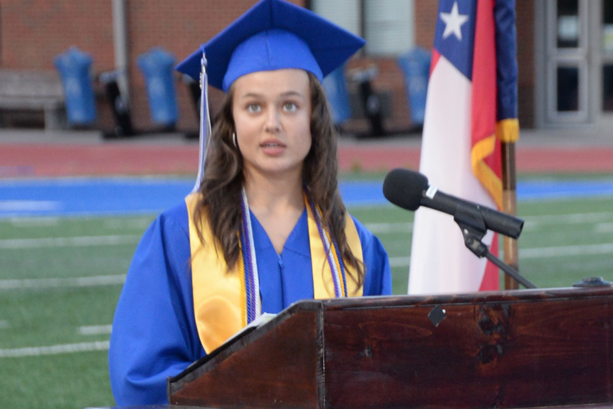 Sarah Holsonback introduced the Fannin County High School salutatorian, Caroline Stewart who would tell her classmates graduation was not only their moment, it was also God’s moment.