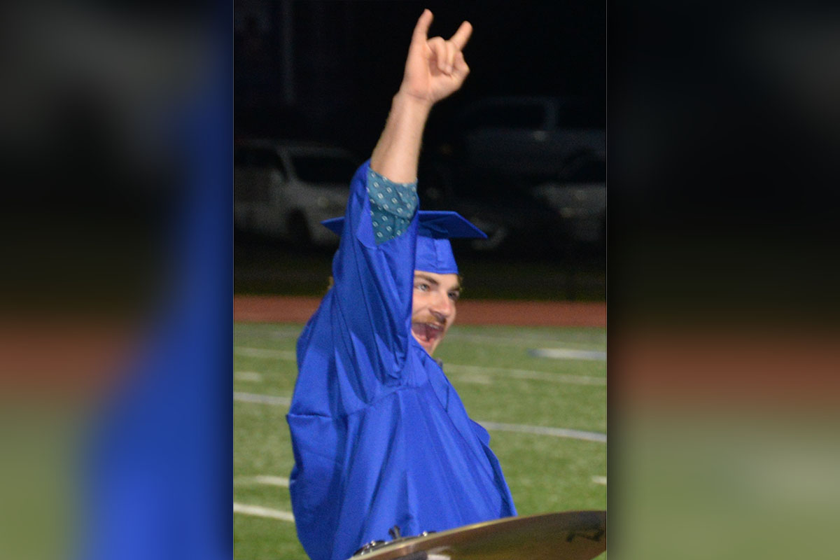 Wyatt Crawford shows his excitement after receiving his Fannin County High School diploma.