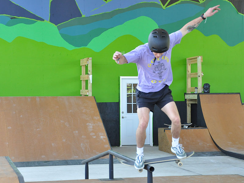 Skater Andrew Jones shows off his skills on the pipe at Syd’s Place. Jones is the brother of Sydnie and plans to frequent the park. The Grand Opening of Syd’s Place will be Saturday, May 6. 