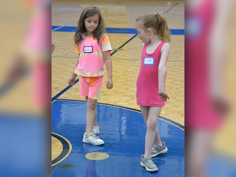 Paisley Southerland, left, and Jules Barton want to be careful not to miss a step at the conclusion of the FCHS mini dance camp.