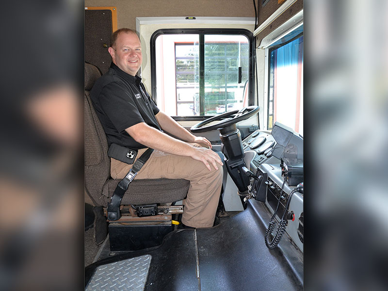 Deputy EMA Director Patrick Cooke is shown in the driver’s seat of Fannin County’s new Mobile Command Center, which is available for all public safety services to use.