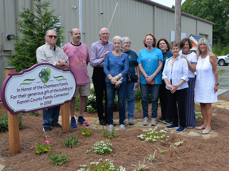 The “Tuesday Crew” from the Fannin County Family Connection Food Pantry celebrated the dedication of the facility with the Chambers family Tuesday, June 27. Shown during the event are, from left, Ron Ciochon, Andy Livingston, Glenn Chambers, Lynda Chambers, Gail DeFresne, Peggy Caldwell, Grace Randolph, Priscilla Cashman, Susan Sciullo, and Sherry Echelberger.