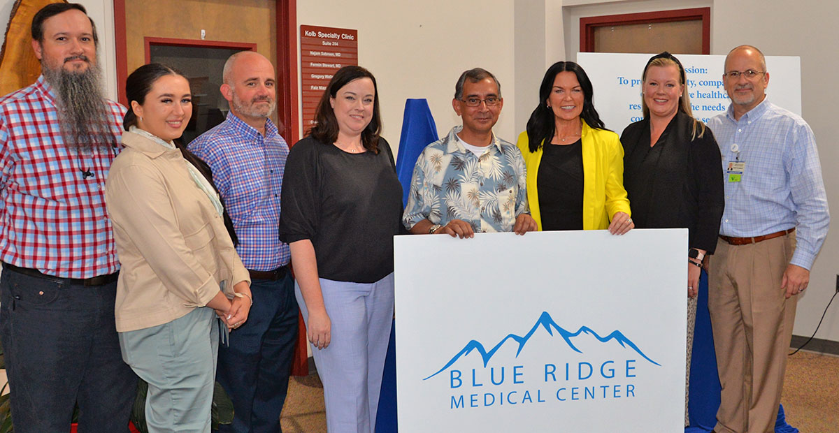 Members of the Java Health team who will steer Blue Ridge Medical Center include, from left, Matt Burks, Kayla McCormick; Stephen Proctor; Shannon Hughes; Bappa Mukherji; Martha Henley; Alison Morris; Geoffrey Blomeley. They are shown as they were introduced to the community during an event at Riverstone Medical Campus Thursday, June 29.