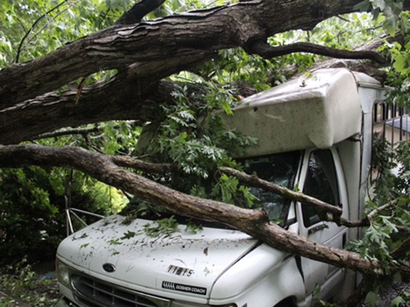 This van used by Mineral Springs Center was one of two damaged beyond repair when a large White Oak destroyed it during a June 25 storm.