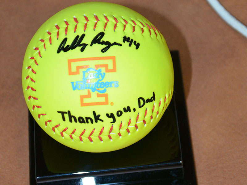 This softball honoring Loring Rogers and signed by his daughter, Ashley, was presented to Copper Basin High School last week.