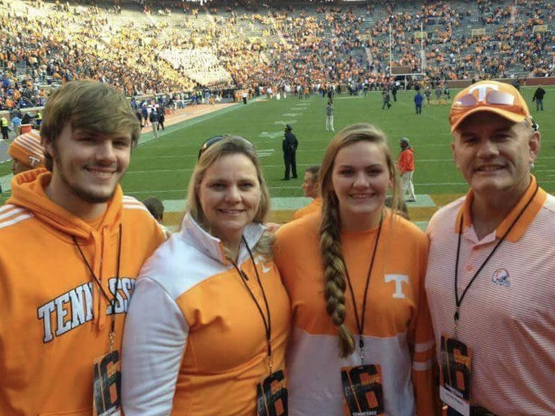 This photo of the Rogers family, Andrew, Lynda, Ashley and Loring was taken while Ashley was on a recruiting trip to the University of Tennessee. Loring passed away unexpectedly, never getting to see Ashley play at UT.