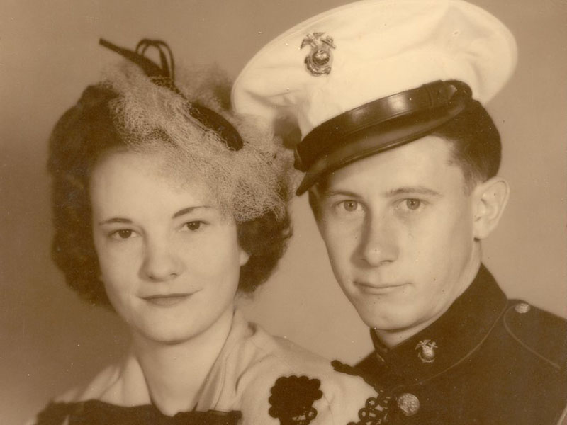 Hatch and Tot Hatchell on their wedding day on May 4, 1945. Hatch remembers fondly the time that his merchant marine acquaintance convinced him to take a group of girls out together. Hatch did just that and met Tot, who his father encouraged him to marry after just a few dates.