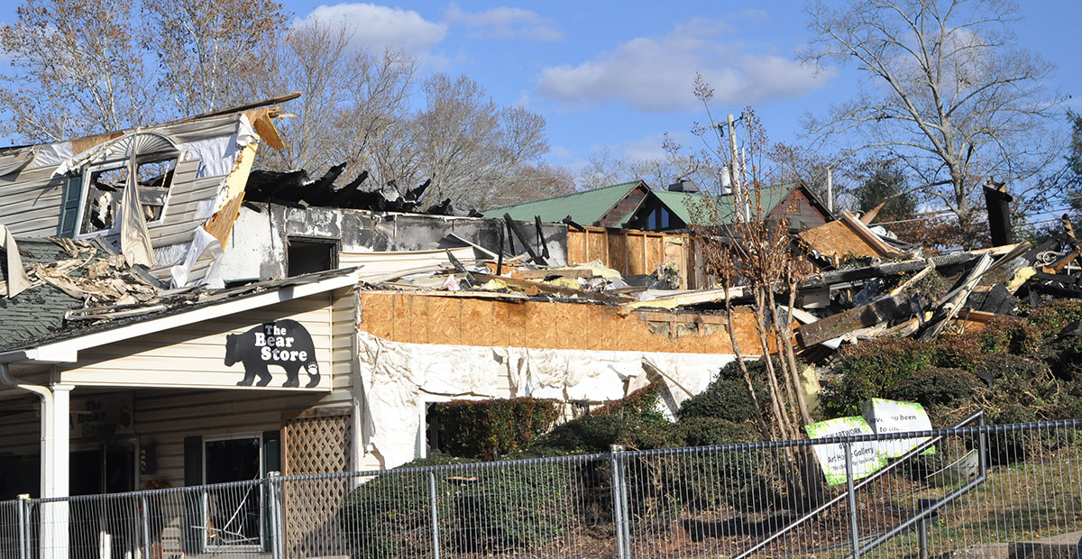 While not totally destroyed, three businesses, including The Bear Store, suffered varying degrees of damage from the Saturday, November 18, fire in downtown Blue Ridge.