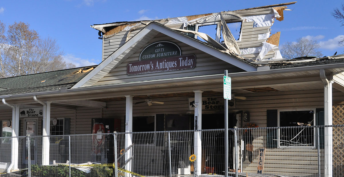 Fire damage was obvious after the blaze was put out in downtown Blue Ridge.