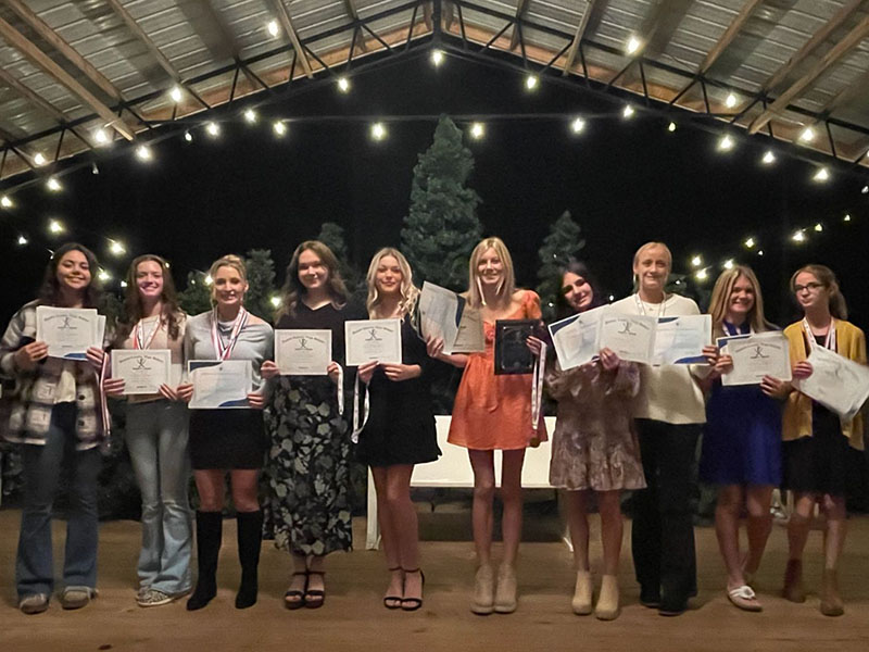 Female Lady Rebels who received their cross country team letters at the annual banquet were, from left, Kristin Cipich, Olivia Temples, Shaylee Jones, Jaclyn Cracknell, MaKaylee Clore, Lindsey Holloway, Karli Sams, Kensley, Picklesimer, Annaleigh Cheatham, and Sydney Ford.