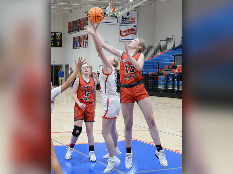 Peyton Grabowski puts up two points for Copper Basin’s Lady Cougars.