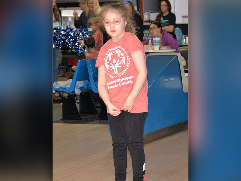 Emoree Chancey from Blue Ridge Elementary was one of the 84 expert bowlers at Fannin Lanes Friday morning.