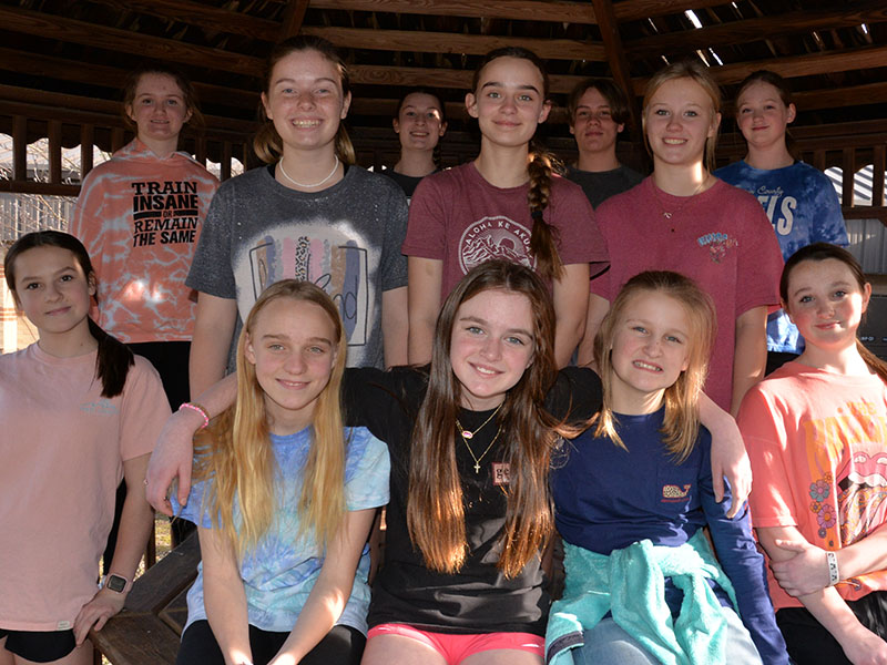 Members of the Fellowship of Christian Athletes at Fannin County Middle School loaded over 4,000 items for Fannin County’s homeless population into vehicles last week. Shown after helping with the work are, from left, first row: Jacquelyn Cline, Addison Head, Azalee Lunsford, and Ella Pace; second row: Lennox Patterson, Lillie Williams, Mallory Cline, Karleigh-Jayne Stiles;  and, third row,Claire Saxon, Addison Bradburn, Cash Goulah, and Sophia Carroll.
