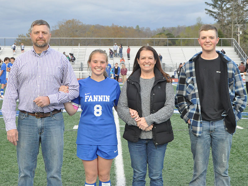 Fannin County High School recognized soccer senior player Emma Richardson Friday evening. Shown with Richardson are, from left, father Michael Richardson, mother Kelley Richardson, and her brother Ayden Richardson. 