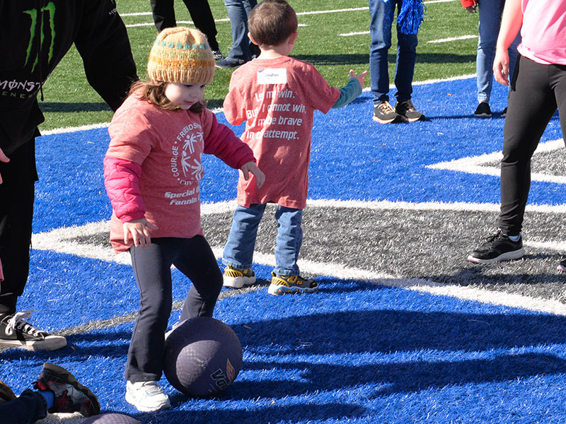Holly from East Fannin Pre-K shows off her kicking skills during Special Olympics Track and Field competition at Fannin County High School.