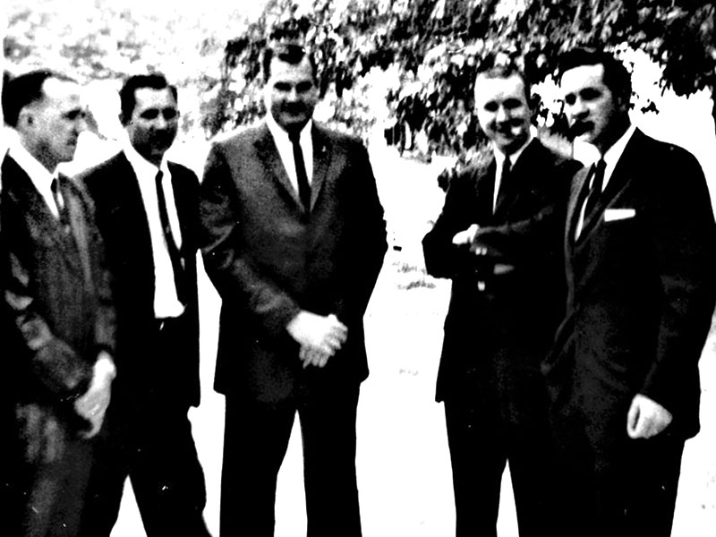 The Blue Ridge High School basketball team members at a 1963 class reunion stand together from left, Junior Farmer, Ed Querry, Fred Jones, Jack Miller and Browne Allen.