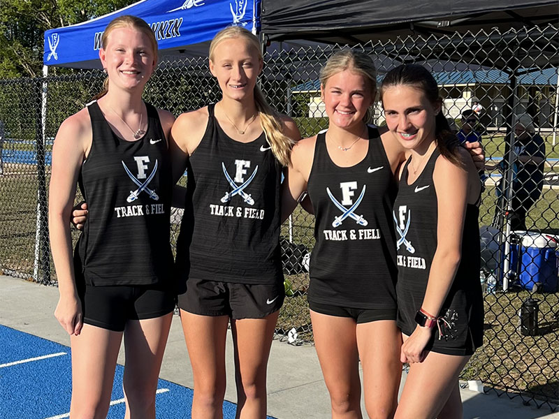 Airianna Galloway, Kensley Pickelsimer , Annaleigh Cheatham, and Karli Sams, from left, were among the Fannin County athletes who participated in the McEachern Invitational, which featured thousands of athletes from 40 didifferent schools. 
