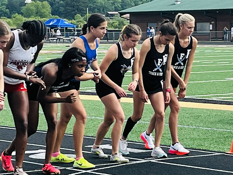 Fannin County’s Karli Sams and Lindsey Holloway are shown at the start of the 1600 meter run in Sectional Meet competition this past weekend. Ten Fannin County High School athletes earned spots in the State Championships this weekend as a result of their performances. 
